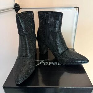 Forever Link Black Sparkle Pointed Ankle Boots